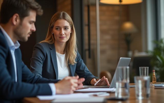 クライアントと向き合って協議するコンサルタント